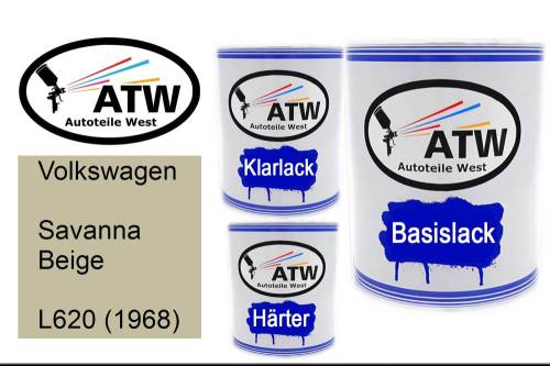 Volkswagen, Savanna Beige, L620 (1968): 1L Lackdose + 1L Klarlack + 500ml Härter - Set, von ATW Autoteile West.